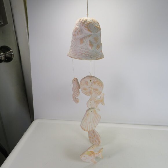 Ceramic Coastal Nautical Windchimes in Peach color 20" total - Picture 1 of 15